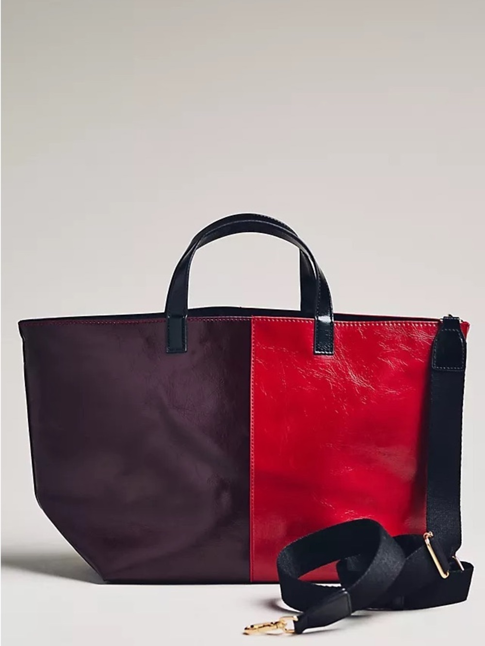 New anthropologie Maeve two tone waxy tote bag crossbody purse red burgundy wine